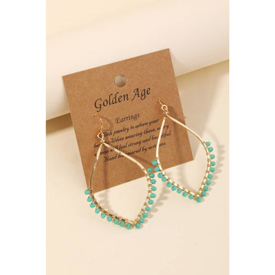 Beaded Oval Drop Earrings - Green - 190 Jewelry