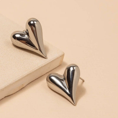 18K Gold Dipped Heart Stud Earrings - Silver - 190 Jewelry