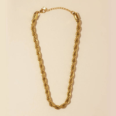 18K Gold Plated Twisted Rope Necklace - Gold - 190 Jewelry