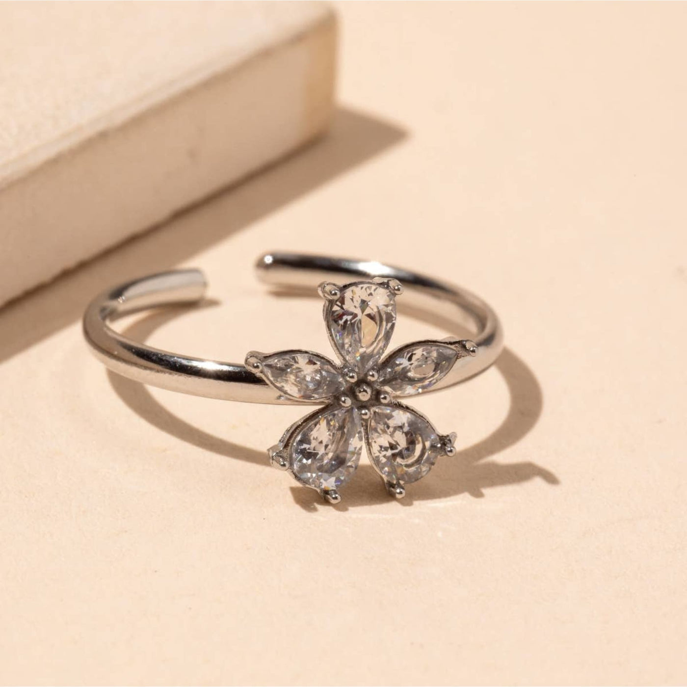 Adjustable Floral Ring - Silver - 190 Jewelry