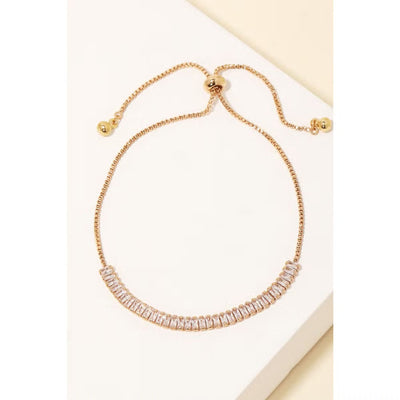 Baguette Rhinestone Adjustable Bracelet - Gold - 190 Jewelry