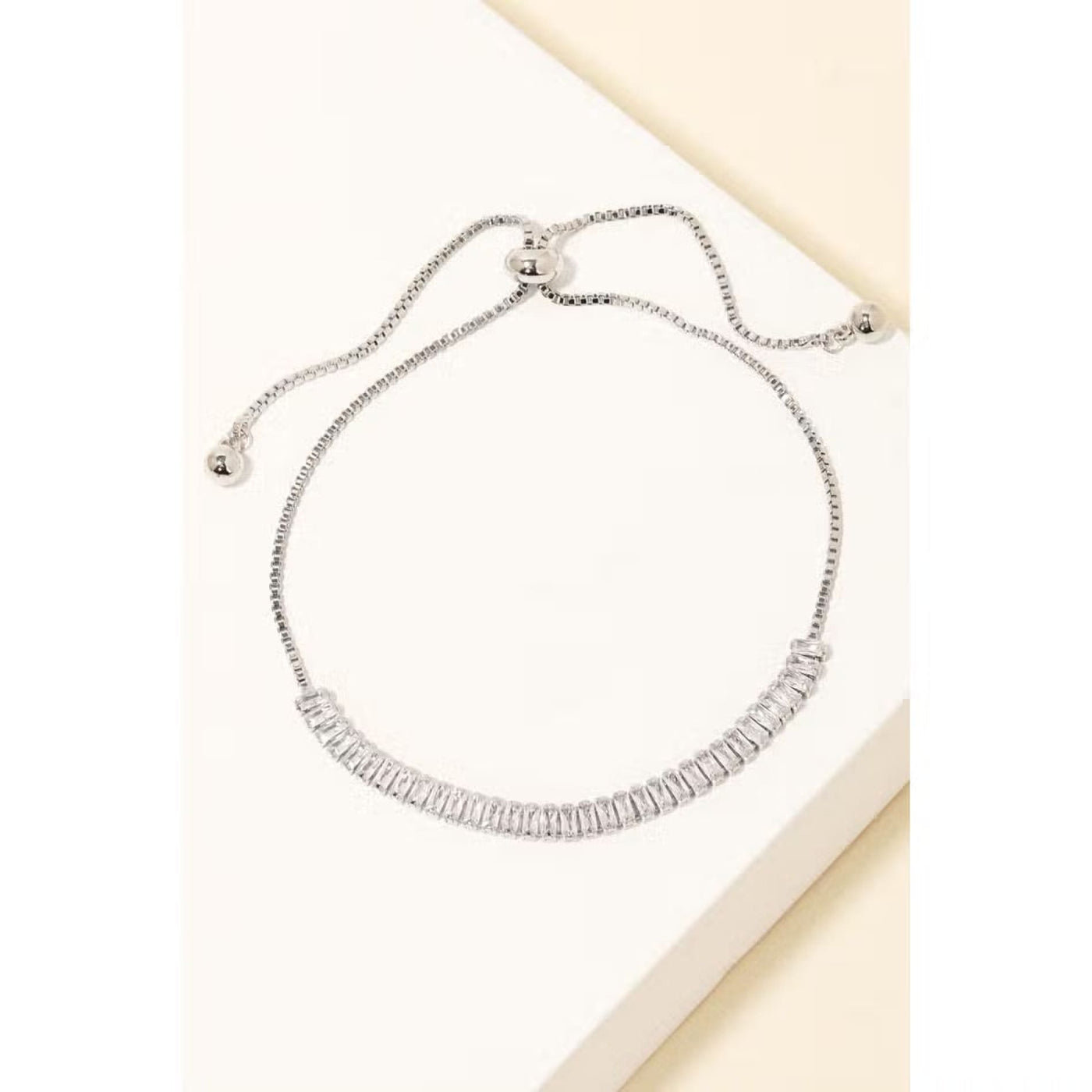 Baguette Rhinestone Adjustable Bracelet - Silver - 190 Jewelry