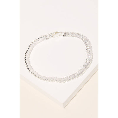 Baguette Rhinestone Tennis Bracelet - Silver - 190 Jewelry
