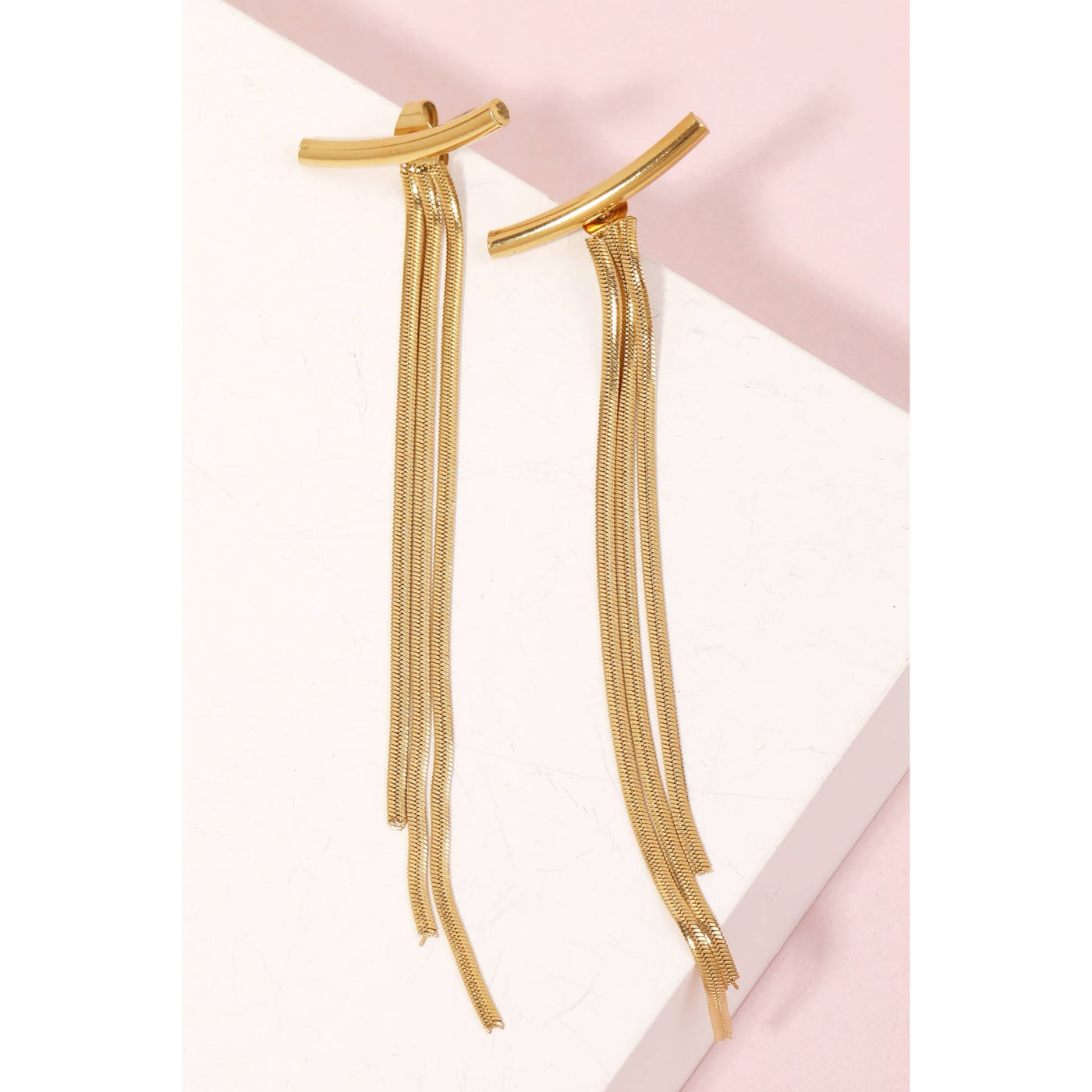 Bar Snake Chain Fringe Earrings - Gold - 190 Jewelry
