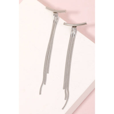 Bar Snake Chain Fringe Earrings - Silver - 190 Jewelry
