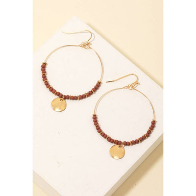 Beaded Circle Drop Earrings - Mauve - 190 Jewelry