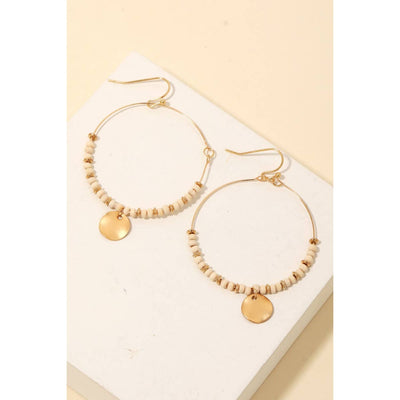 Beaded Circle Drop Earrings - Natural - 190 Jewelry