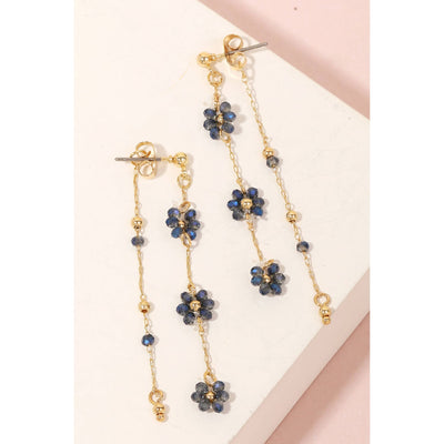 Beaded Flower Chain Earrings - Navy / 0930 - 190 Jewelry