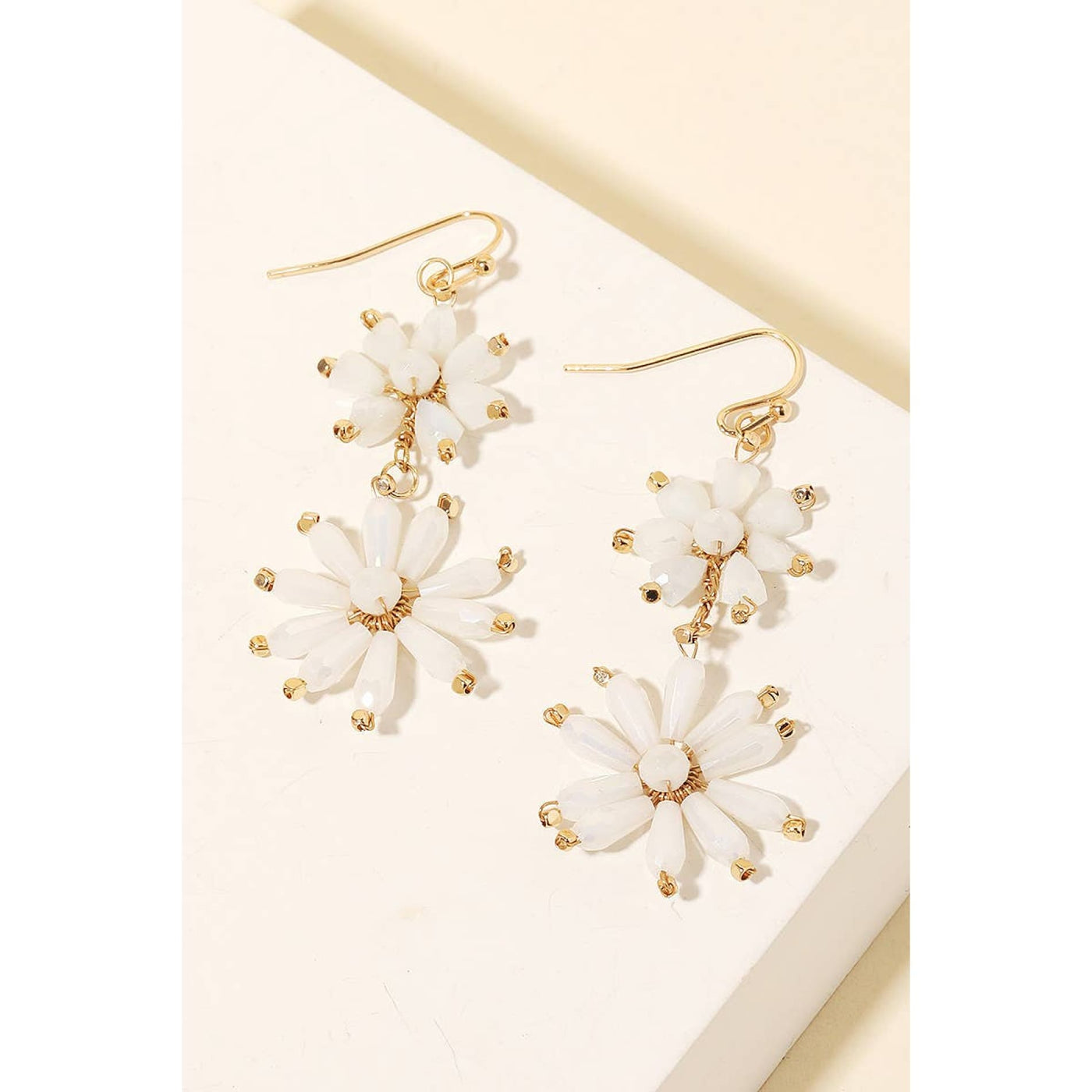Beaded Flower Dangle Earrings - White - 190 Jewelry
