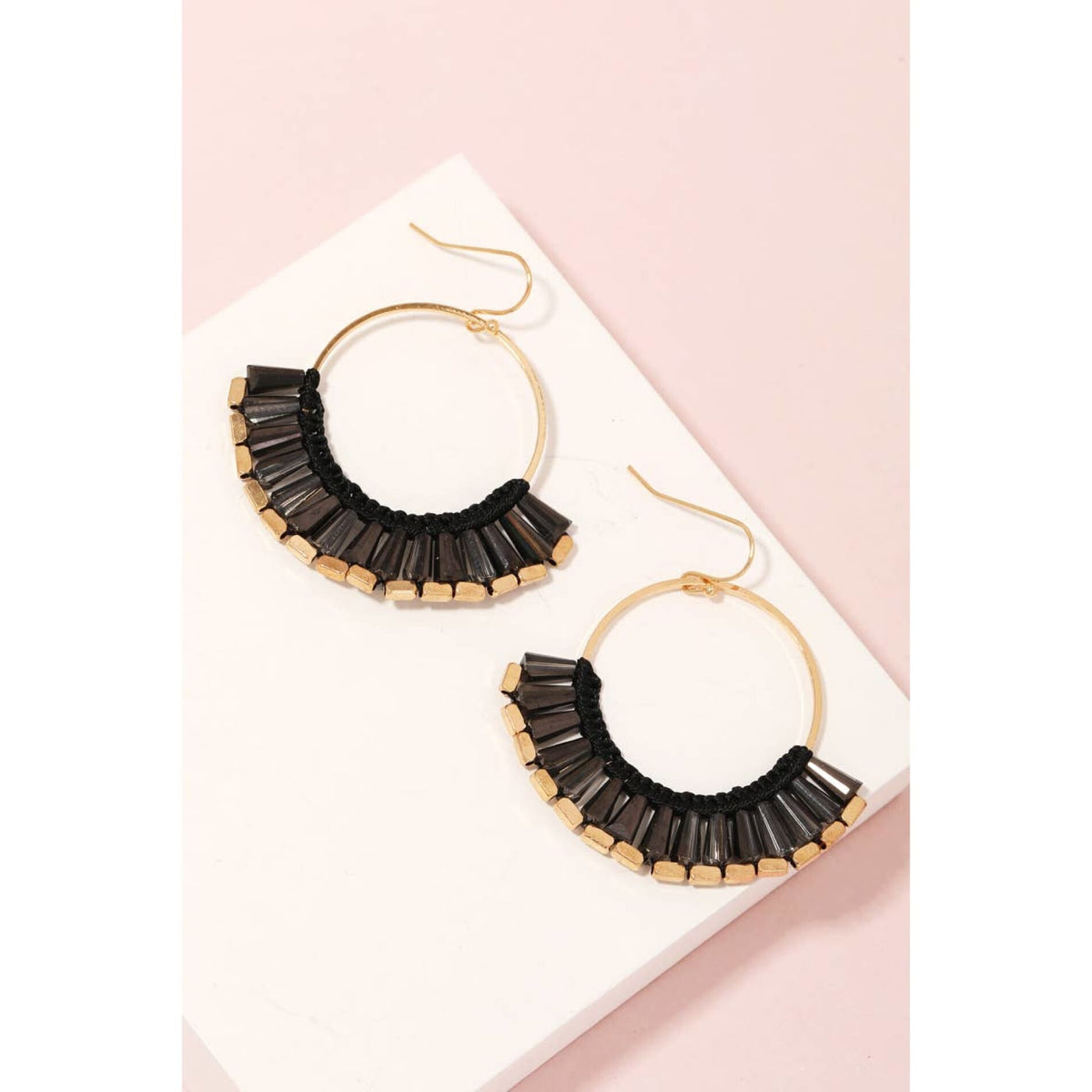 Beaded Fringe Earrings - Black - 190 Jewelry