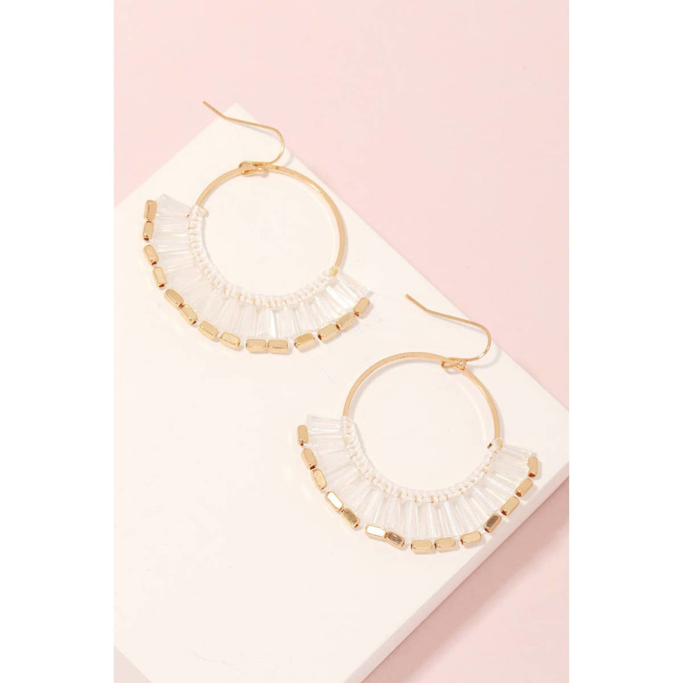 Beaded Fringe Earrings - White - 190 Jewelry