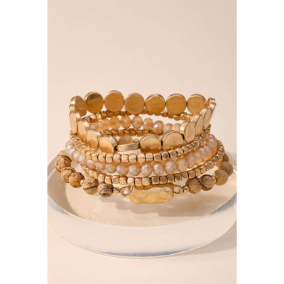 Beaded Metallic Bracelet Set - Natural - 190 Jewelry