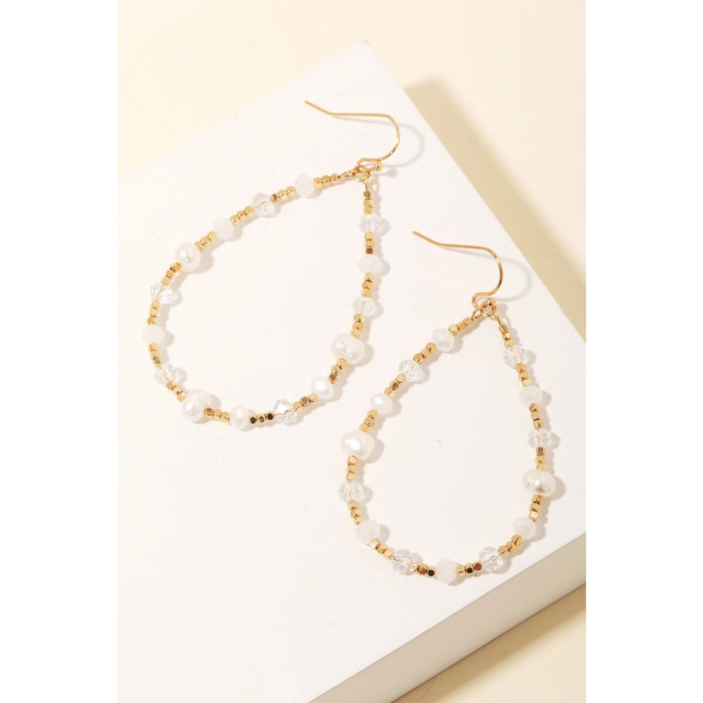 Beaded Teardrop Earrings - Crystal - 190 Jewelry