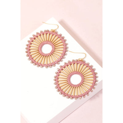 Beaded & Wrapped Hoop Earrings - Rose - 190 Jewelry