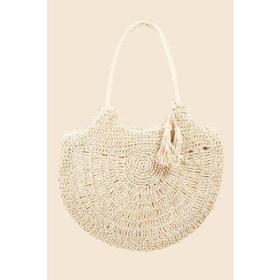 Braided Straw Semi Circle Tote Bag - Ivory - 200 Handbags