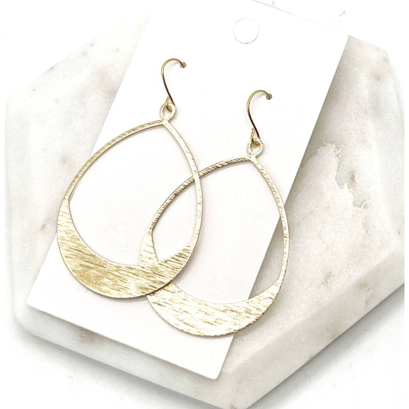 Brushed Metal Oval Hoop Earrings - Gold - 190 Jewelry