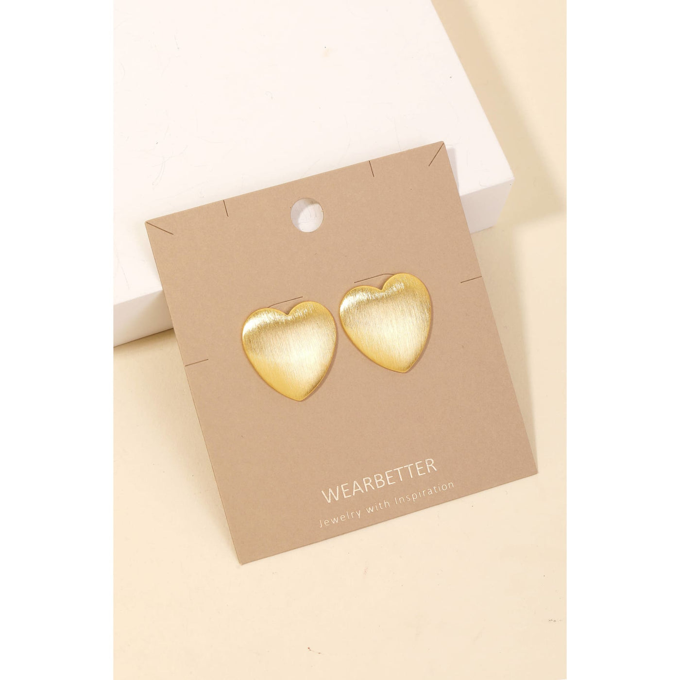 Brushed Metallic Heart Stud Earrings - Gold - 190 Jewelry