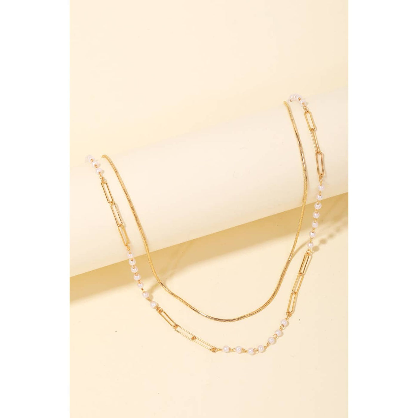 Chain Bead Layered Necklace - Gold - 190 Jewelry