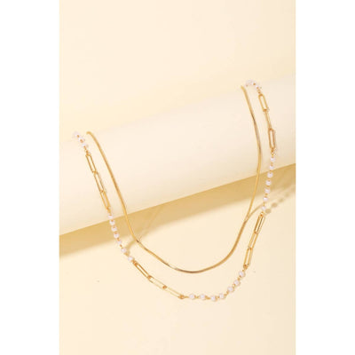Chain Bead Layered Necklace - Gold - 190 Jewelry
