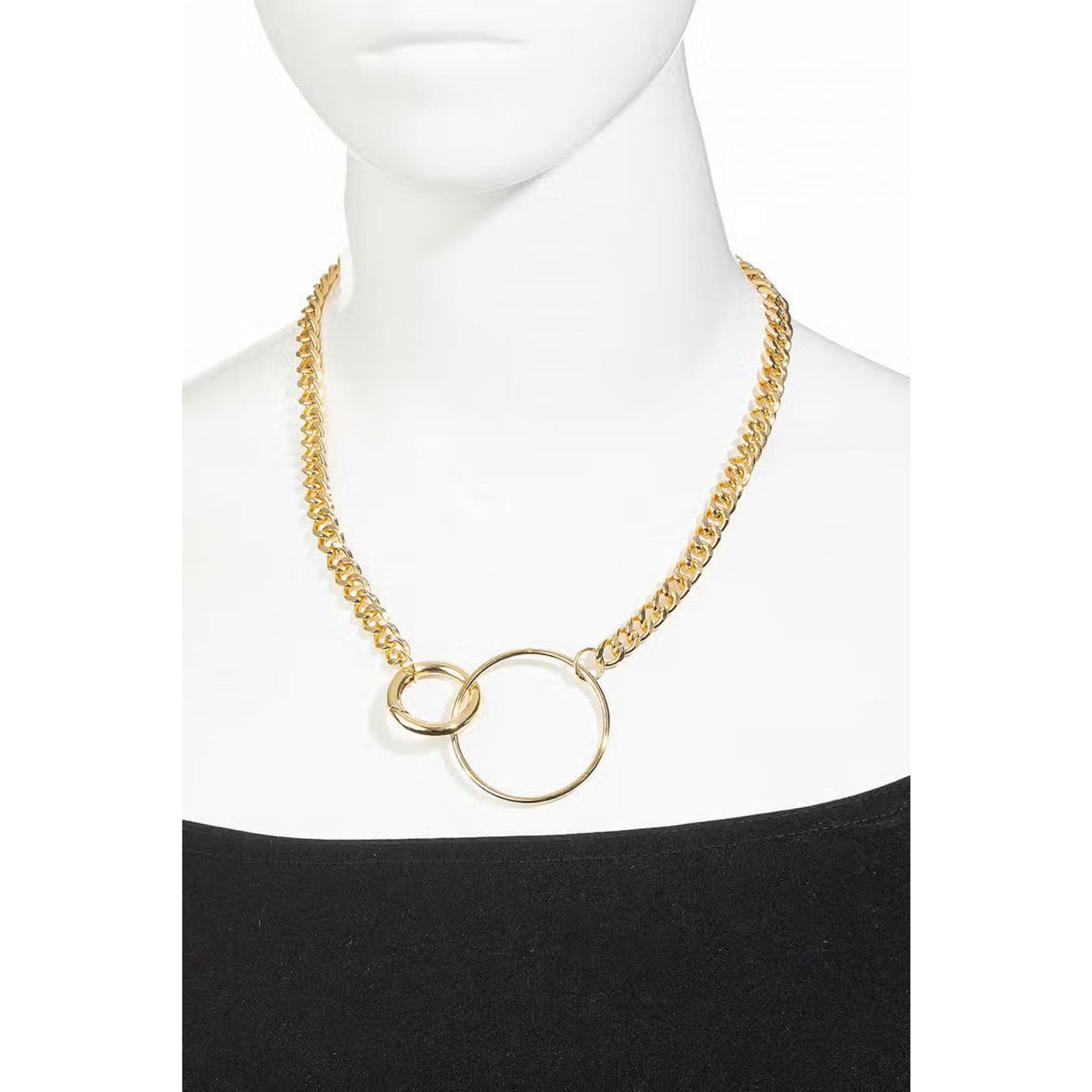 Chain Link Circle Pendant Necklace - Gold - 190 Jewelry