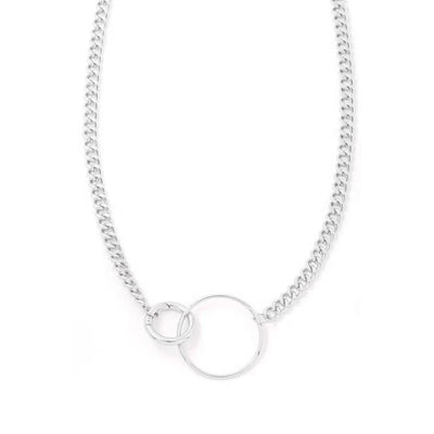 Chain Link Circle Pendant Necklace - Silver - 190 Jewelry