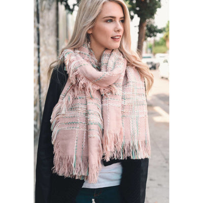 Chunky Multi Colored Plaid Scarf - Pink / 0123 - 210 Other Accessories