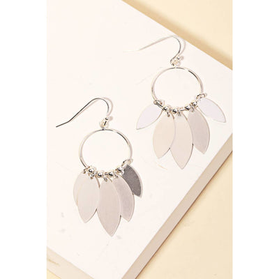 Circle Leaf Drop Earrings - Matte Silver - 190 Jewelry