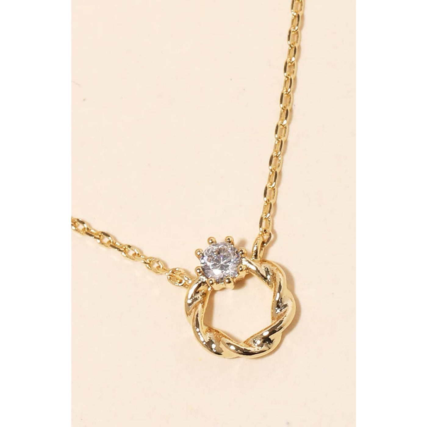 Circle Twist Ring Pendant Necklace - Gold - 190 Jewelry