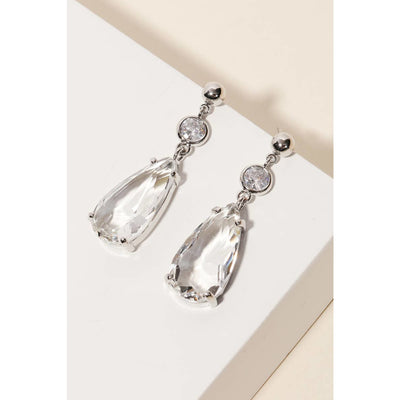 Clear Crystal Teardrop Earrings - Silver / 0206 - 190 Jewelry