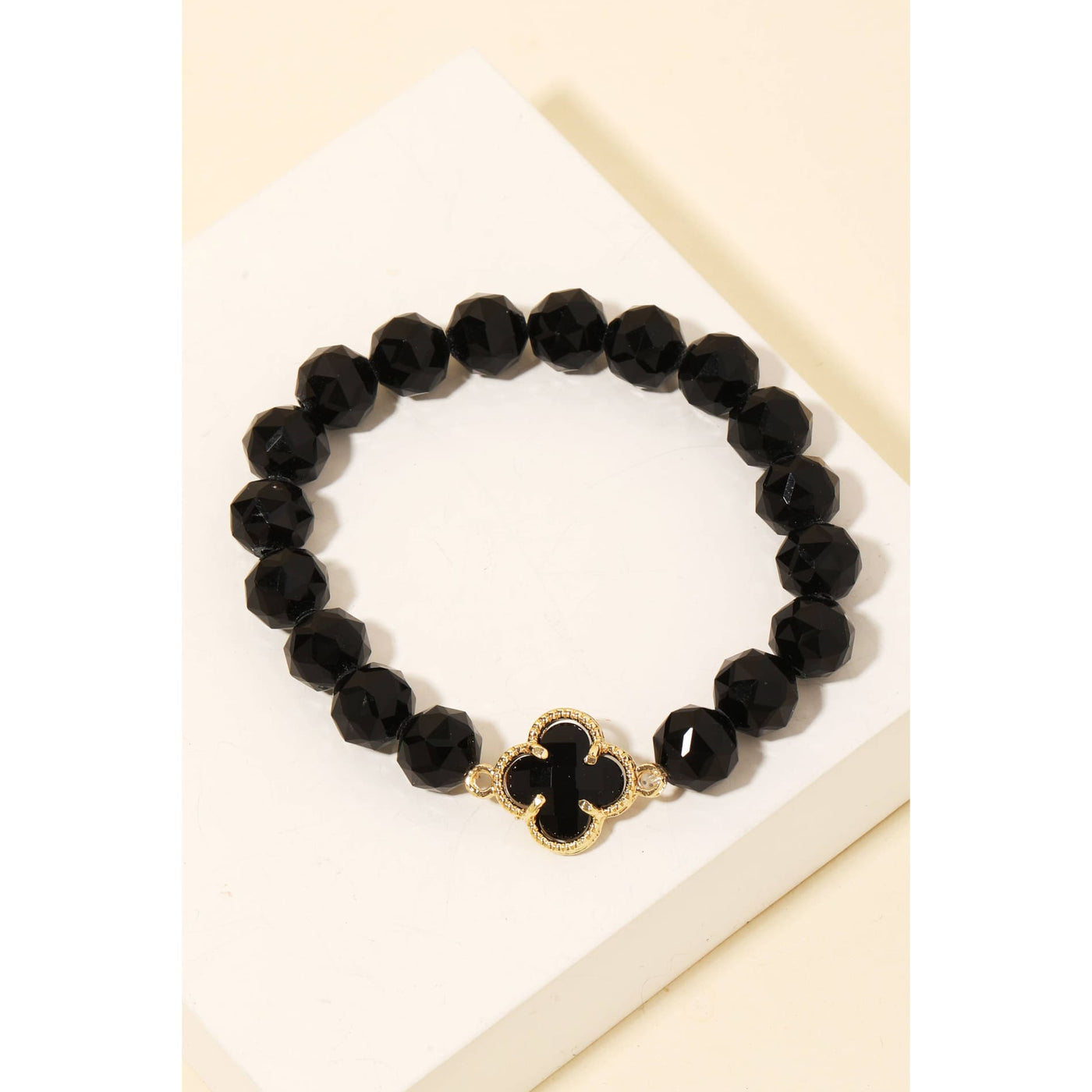 Clover Charm Beaded Bracelet - Black - 190 Jewelry