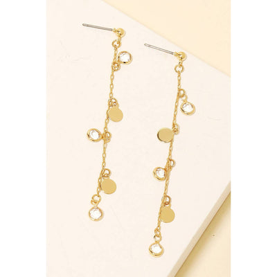 Coin And Rhinestone Chain Earrings - Gold - 190 Jewelry