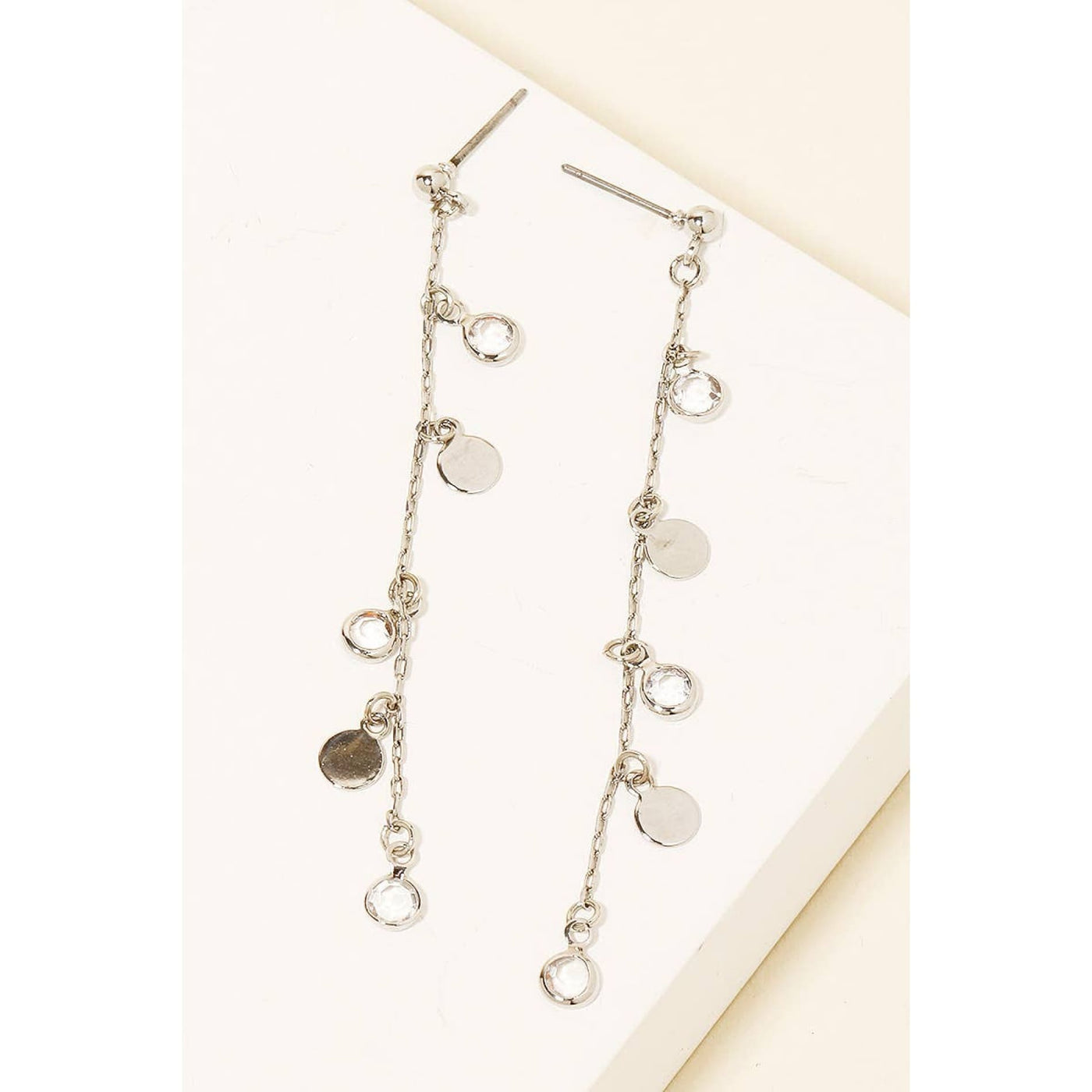 Coin And Rhinestone Chain Earrings - Silver - 190 Jewelry