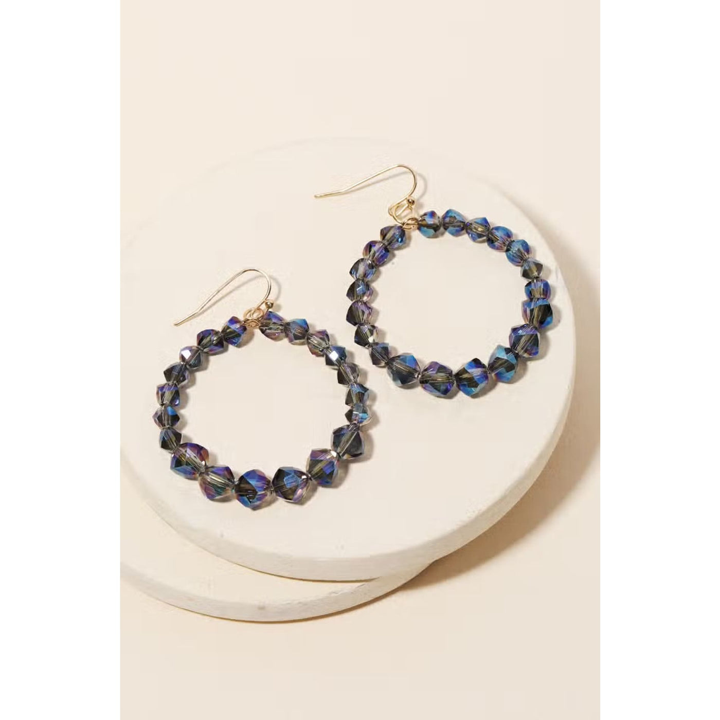Crystal Glass Bead Earrings - Navy - 190 Jewelry