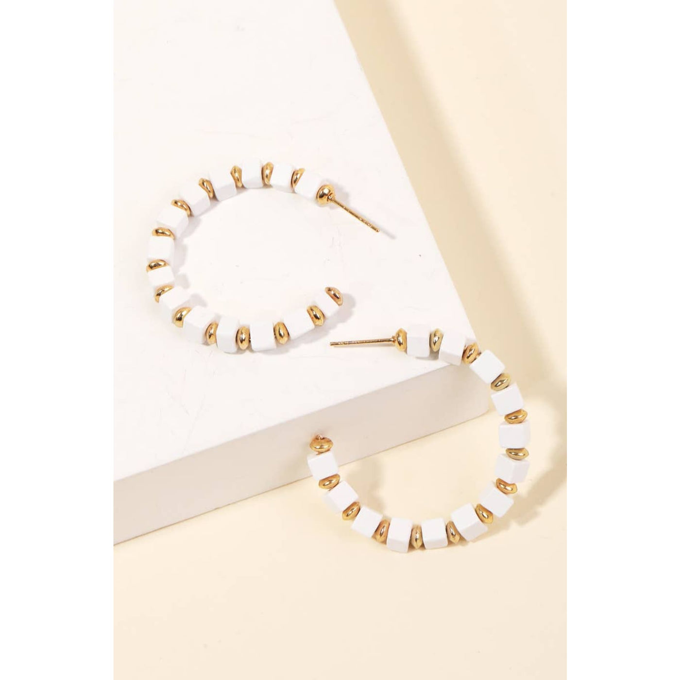 Cube Beaded Hoop Earrings - White - 190 Jewelry