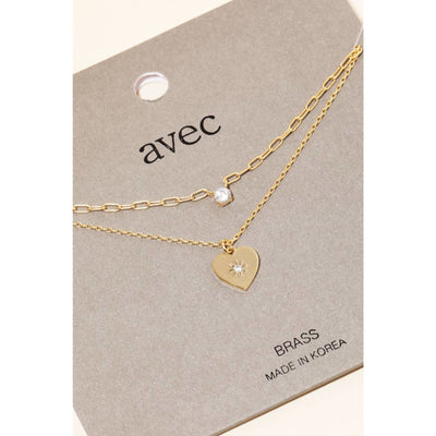 Dainty Chain Layered Heart Pendant Necklace - 190 Jewelry