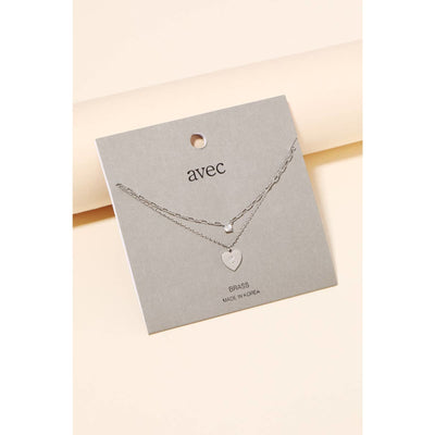 Dainty Chain Layered Heart Pendant Necklace - Silver - 190 Jewelry