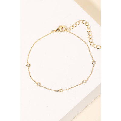 Dainty Chain Rhinestone Bracelet - Gold - 190 Jewelry