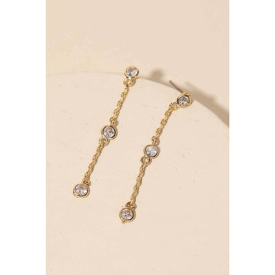 Dainty Rhinestone Chain Dangle Earrings - Gold - 190 Jewelry