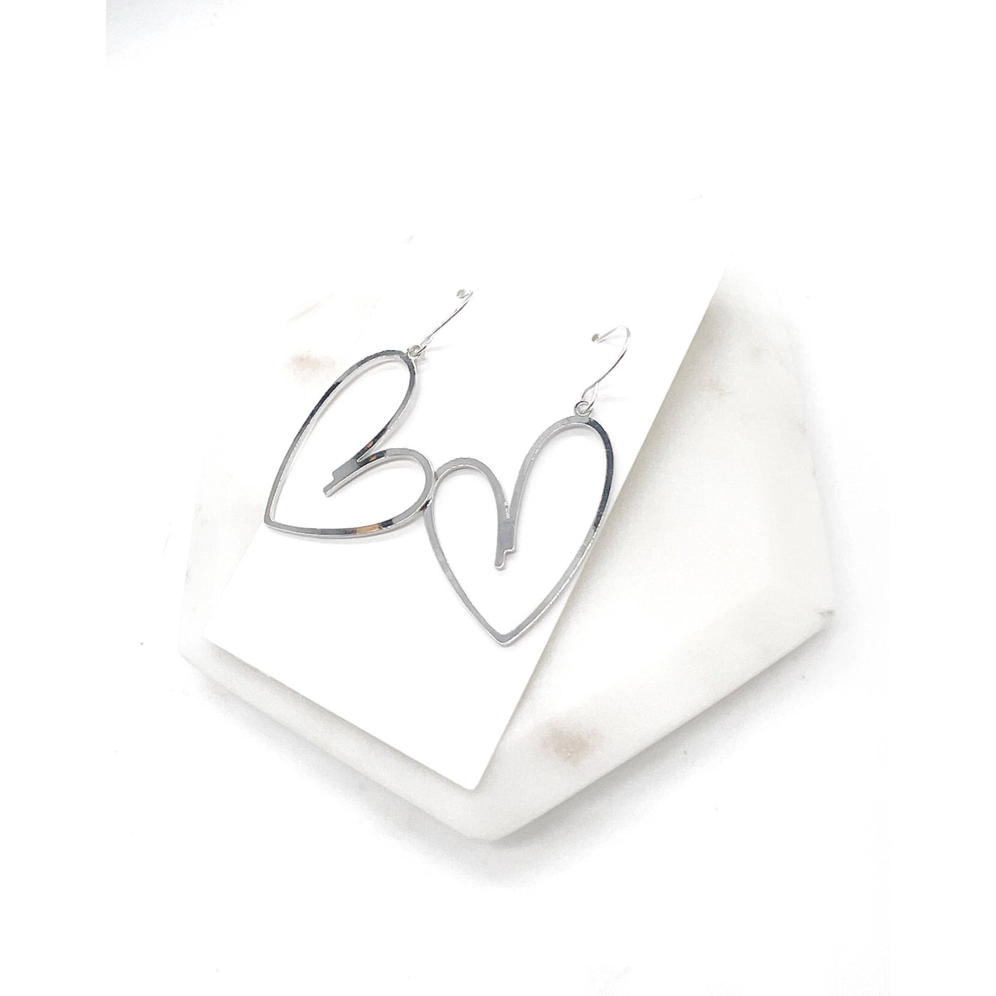 Dangle Heart Earrings - Silver - 190 Jewelry