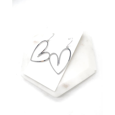 Dangle Heart Earrings - Silver - 190 Jewelry