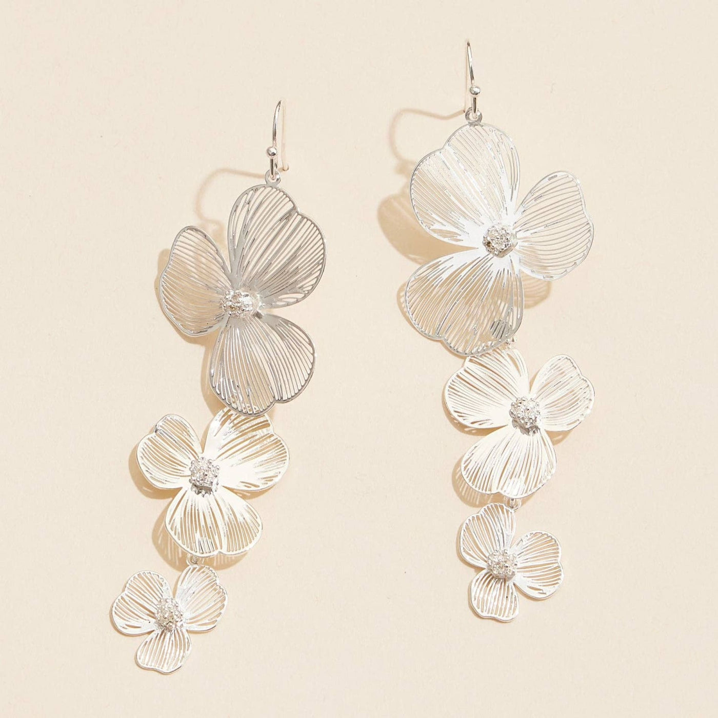 Delicate Floral Drop Earrings - Silver / 0303 - 190 Jewelry