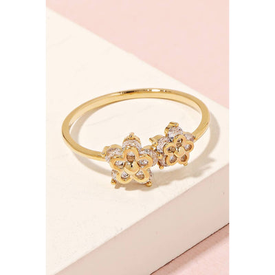 Delicate Rhinestone Flower Ring - Gold - 190 Jewelry