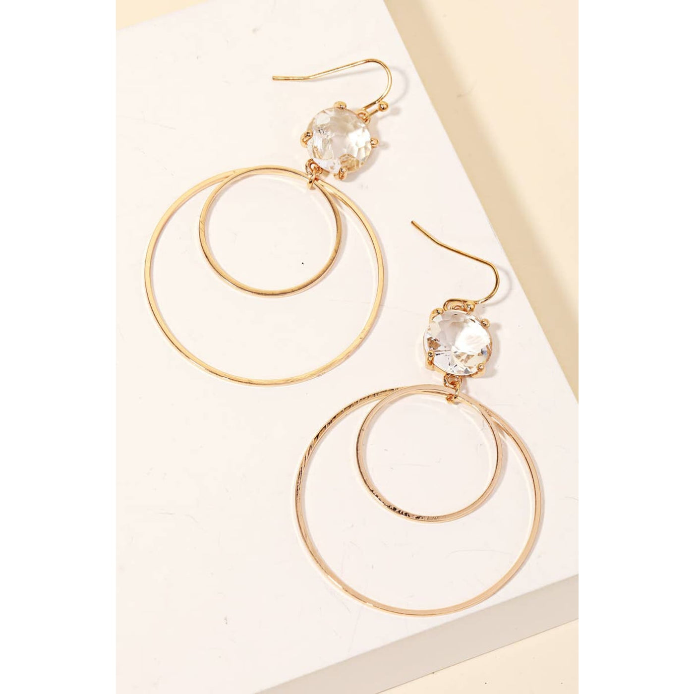 Double Circle Cutout Drop Earrings - Gold - 190 Jewelry