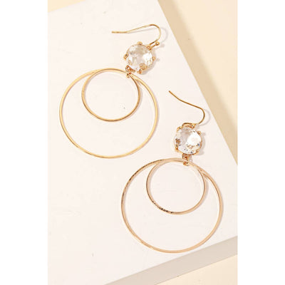 Double Circle Cutout Drop Earrings - Gold - 190 Jewelry