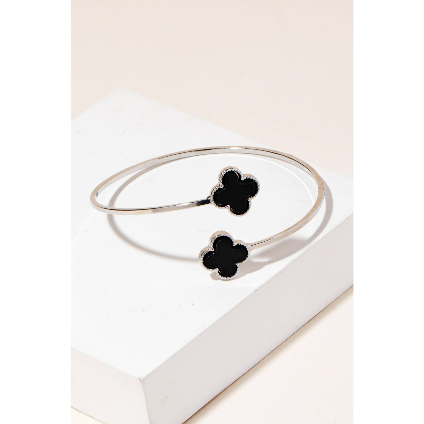 Double Clover Open Cuff Bracelet - Silver - 190 Jewelry