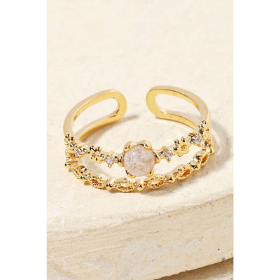 Double Floral Band Ring - Gold 190