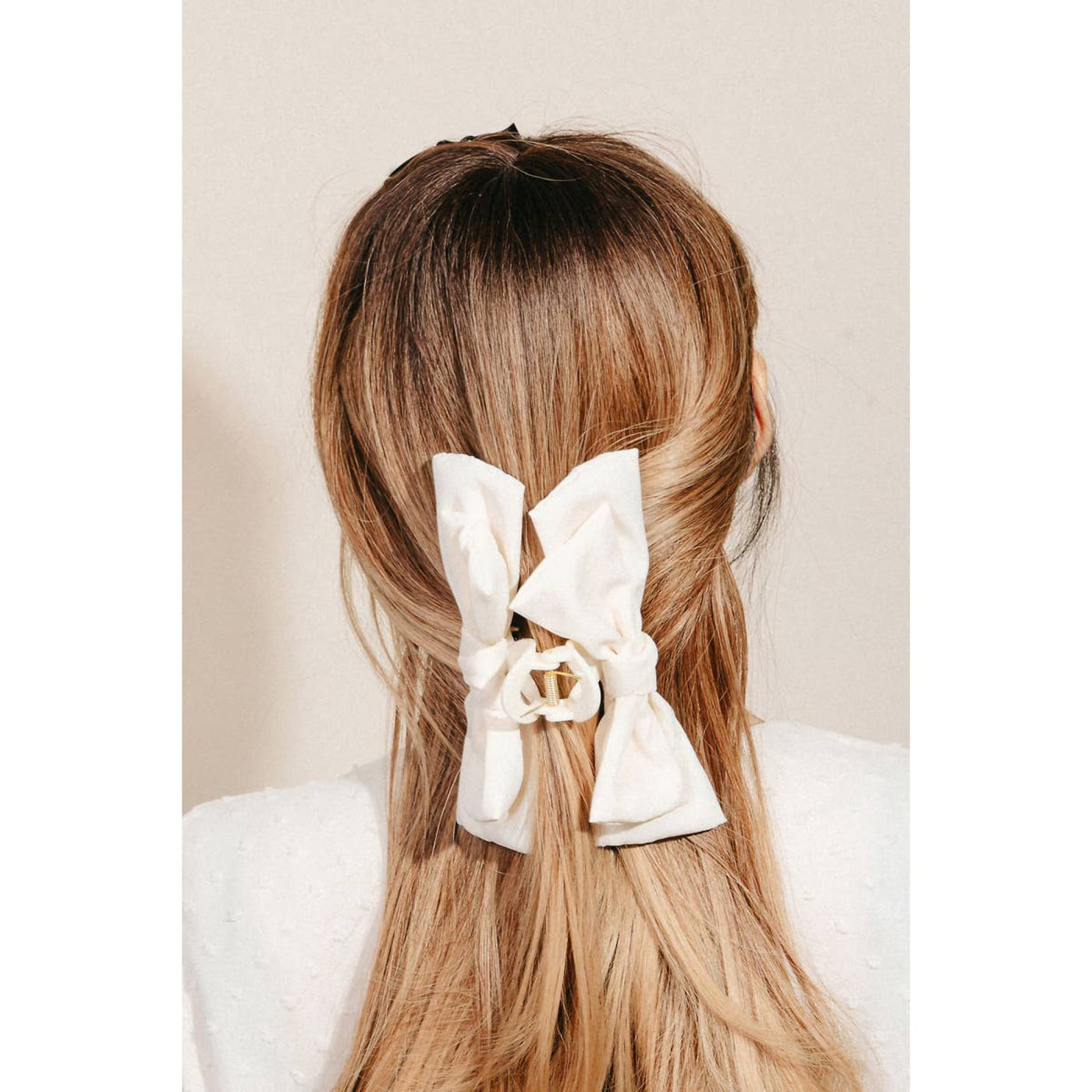 Double Ribbon Hair Claw - Ivory - 210 Other Accessories