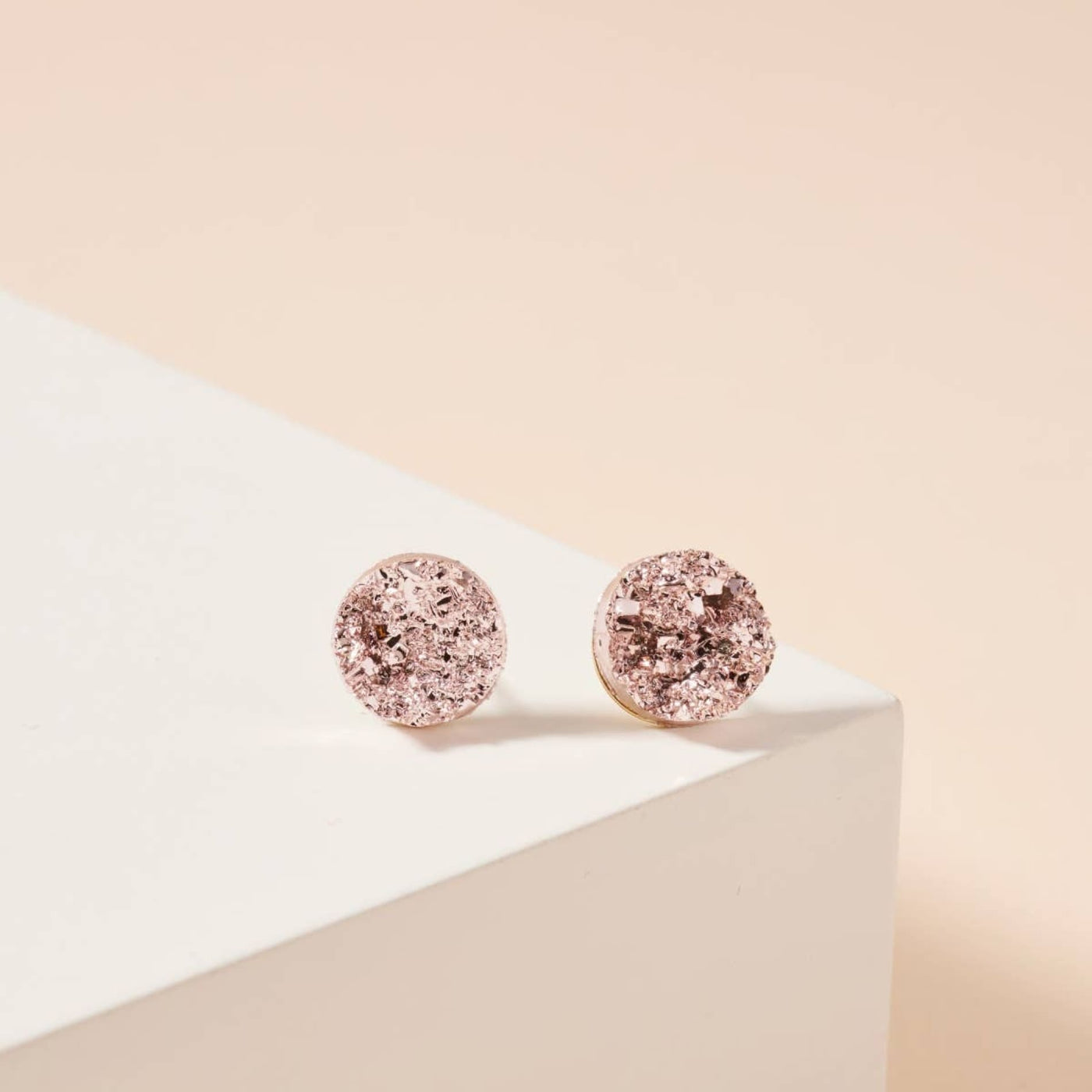 Druzy Stone Stud Earrings - Rose Gold - 190 Jewelry