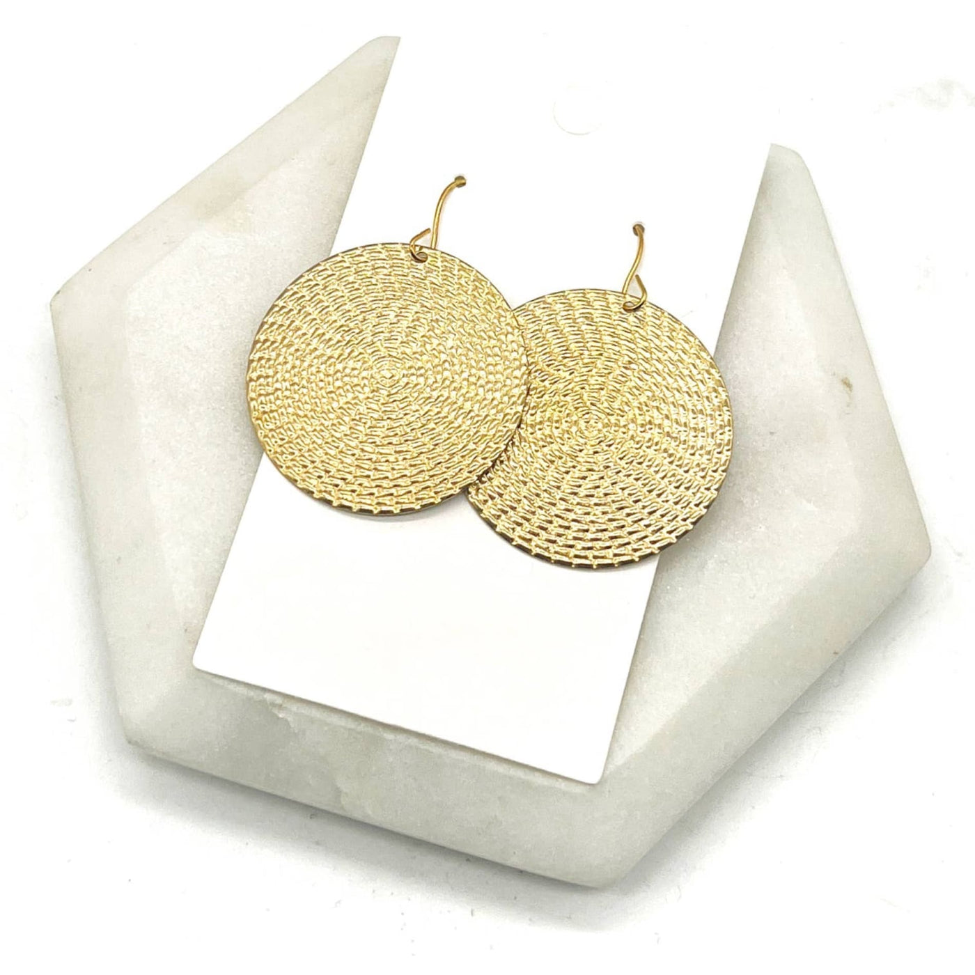 Embossed Disc Earrings - Gold - 190 Jewelry