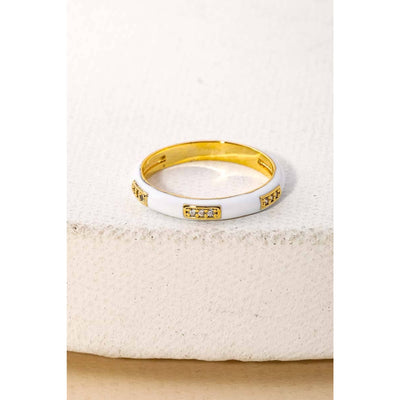 Enamel Studded Rhinestone Ring - White 190 Jewelry